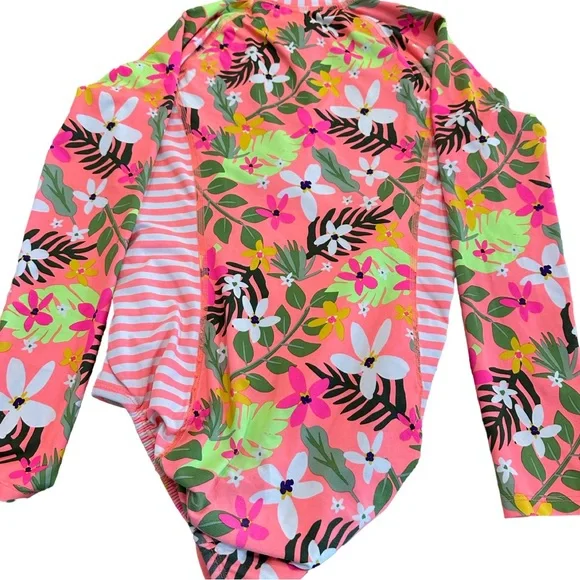 Wonder Nation girls Floral Long Sleeve Swimsuit - Large 10/12 GUC - Picture 2 of 3